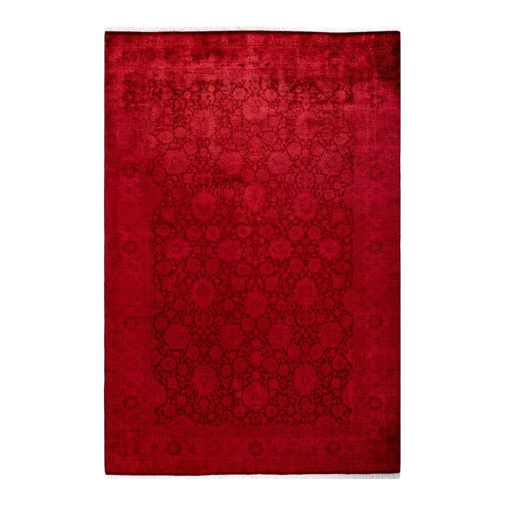 Overton Hand Knotted Wool Vintage Inspired Modern Contemporary Overdyed Red Area Rug - 6' 0" x 8' 10"