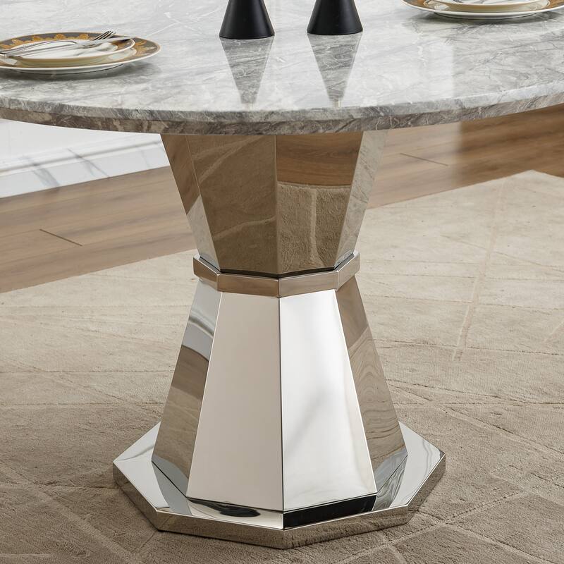GDFStudio - Jane Series 47" Round Marble Dining Table and Stainless Steel Base for Dining Room, Kitchen