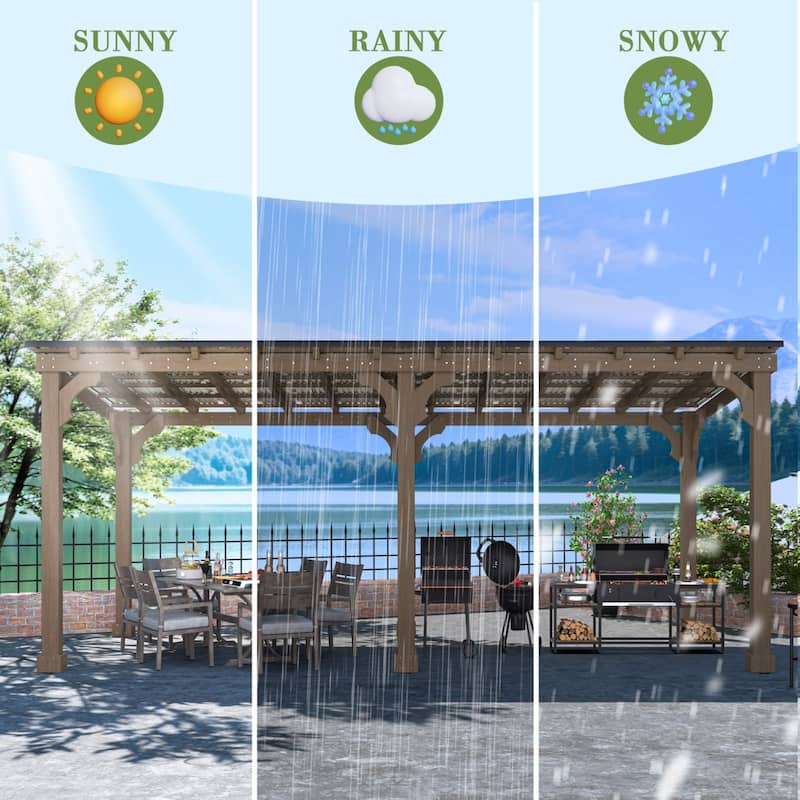 VEIKOUS Wood BBQ Grill Gazebo with Steel Roof for Patio Garden Backyard and Lawn