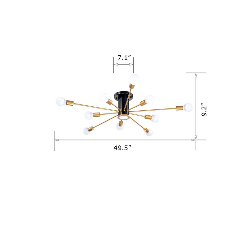 Lorena Sputnik 11-Light Flush Mount in Black and Gold Finish