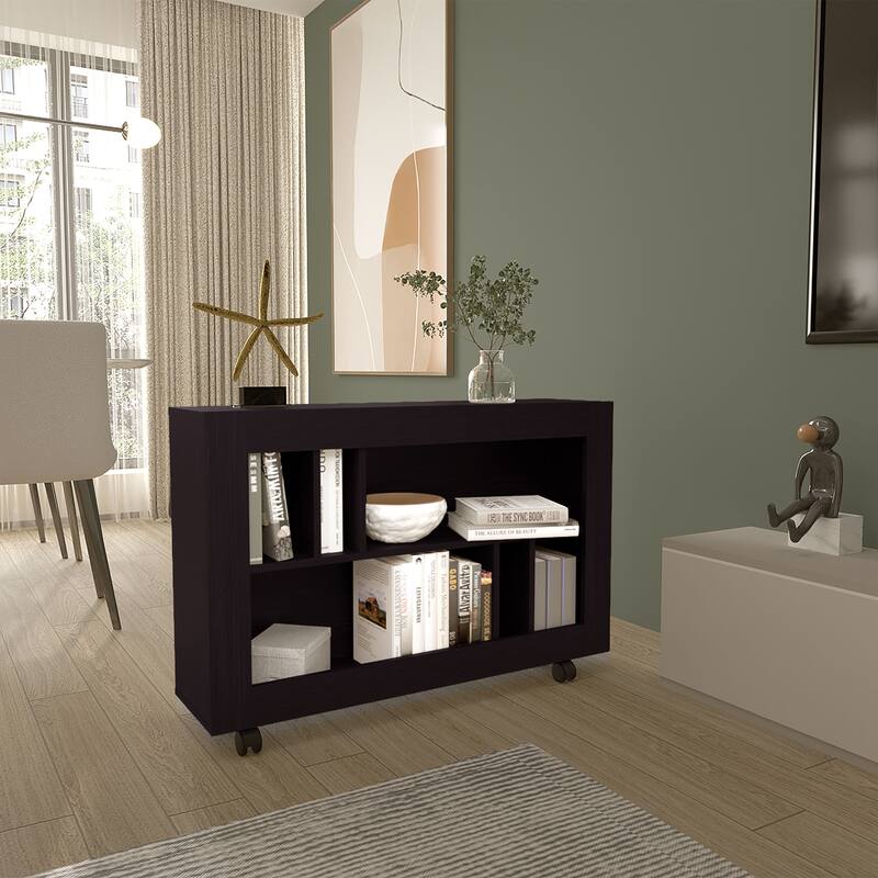Console Table Cart With Sleek Design, 5 Shelves, 4 Casters,Easy Assembly,FSC Certified CPSIA Compliant - Black