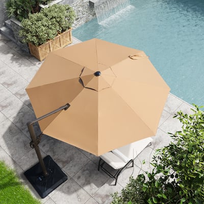 10ft Round Patio Offset Cantilever Umbrella Outdoor Hanging Umbrella with Cross Base
