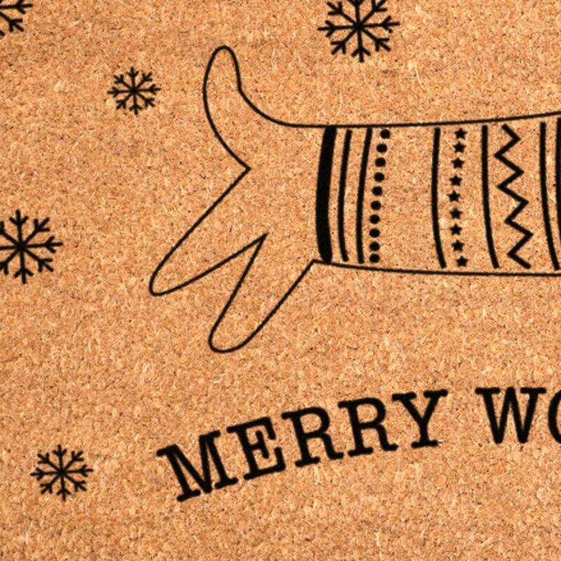 HomeRoots 17" X 29" Brown And Black Christmas Dachshund Outdoor Coir Door Mat - 17.00' X '29.00