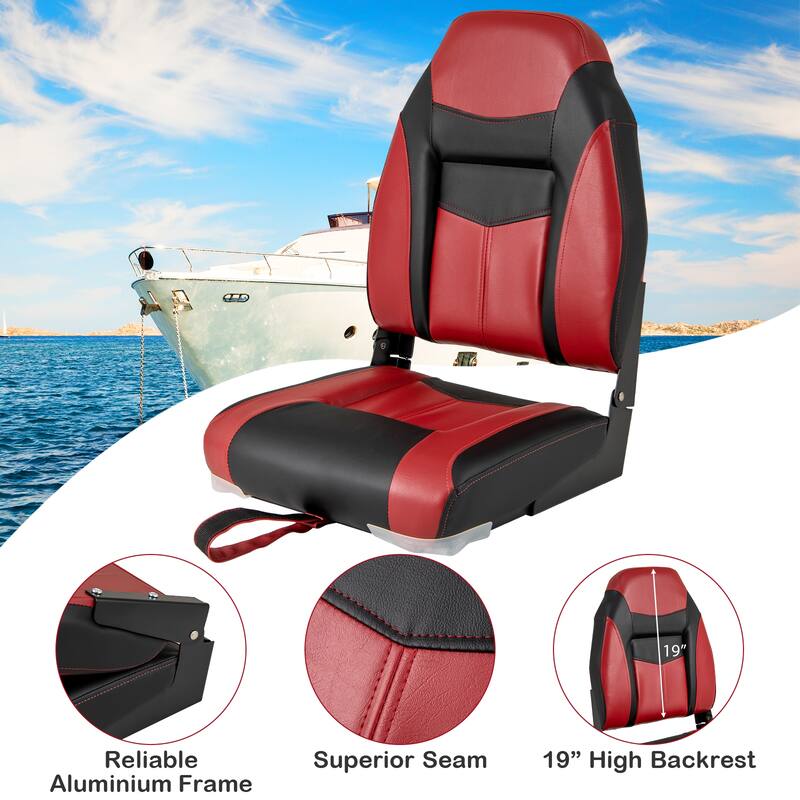 Costway High Back Folding Boat Seats with Black Grey Sponge Cushion & - See Details