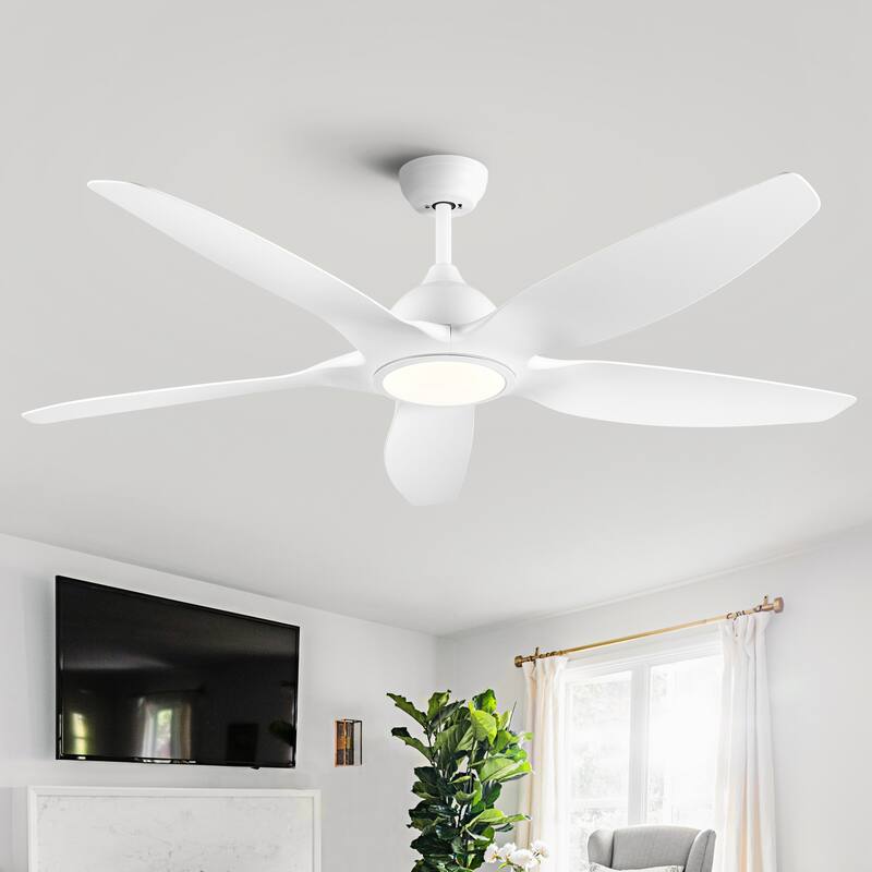 60 in. Integrated LED Indoor&Outdoor Matte White Ceiling Fan with Light Kit and Remote