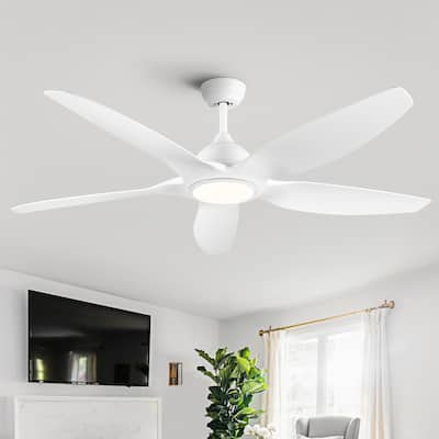 60 in. Integrated LED Indoor&Outdoor Matte White Ceiling Fan with Light Kit and Remote