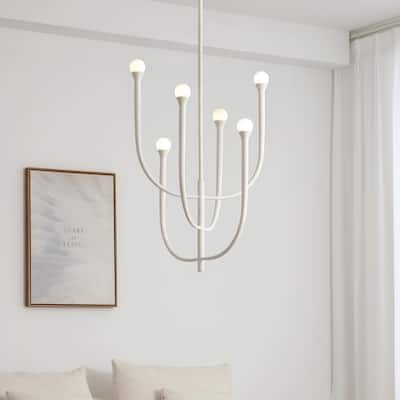 VidaLite Breeze 6-Light Matte White Chandelier, Textured Pendant Chandelier In Modern Coastal Style, Included LED Bulbs