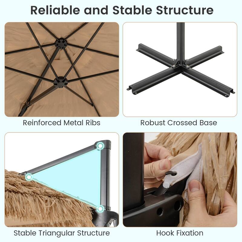 Costway 9.5 FT Cantilever Hula Tiki Thatch Patio Umbrella with Vented