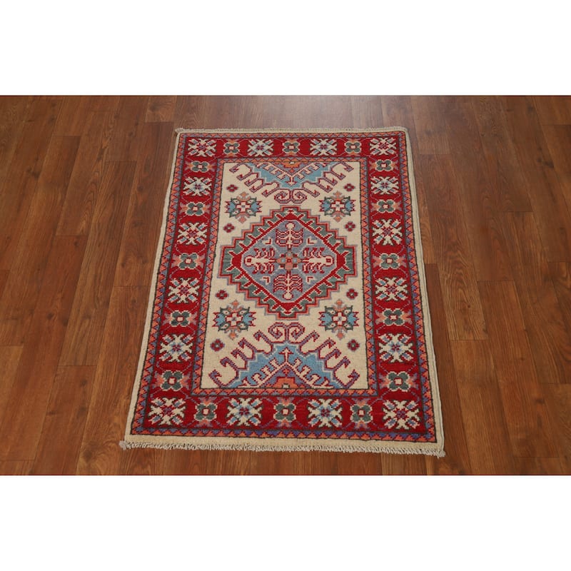 Traditional Kazak Foyer Rug Hand-Knotted Oriental Wool Carpet - 2'0"x 3'0"