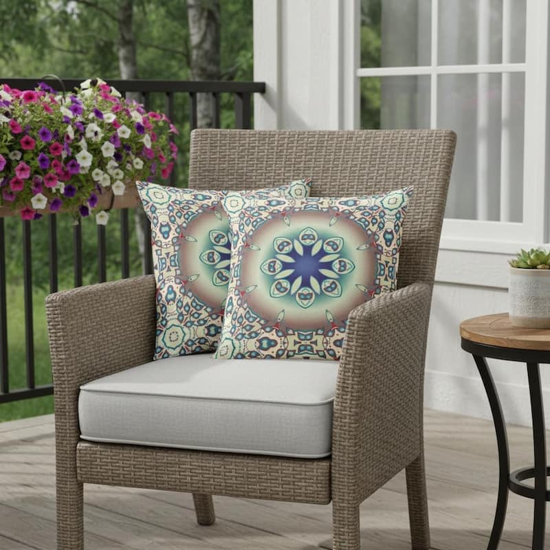 HomeRoots Set of Two 16" X 16" Beige and Blue Blown Seam Floral Indoor Outdoor Throw Pillow - 16.00' X '16.00' X '5.00 - Blue/Beige - 16.00' X '16.00' X '5.00
