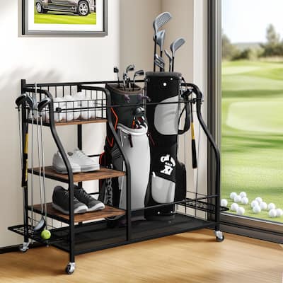 Multifunctional Golf Bags Organizer Rack Rolling Golf Equipment Storage Shelves on Wheels
