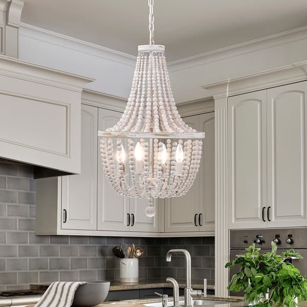 slide 2 of 9, Samsa 16 Inch Bohemian Style Antique White Pendant Chandelier 4-Light