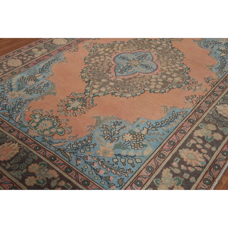 Tabriz Persian Vintage Area Rug Handmade Oriental Wool Carpet - 6'8" x 9'11"