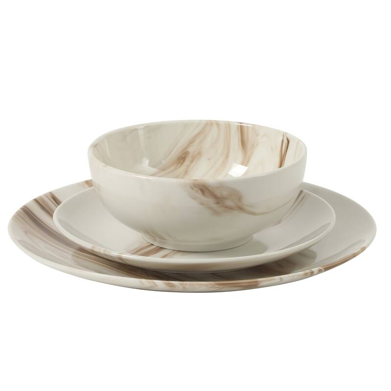 Gibson Home Cloudlight 12 Piece Plates and Bowls Dishes - Decorated Porcelain Ceramic Dinnerware Set - Service for 4