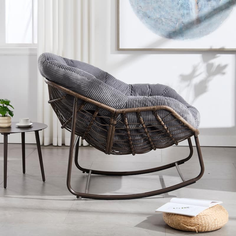 Outdoor Rattan Rocking Chair,Padded Cushion Rocker Recliner Chair Outdoor for Front Porch, Living Room, Patio, Garden