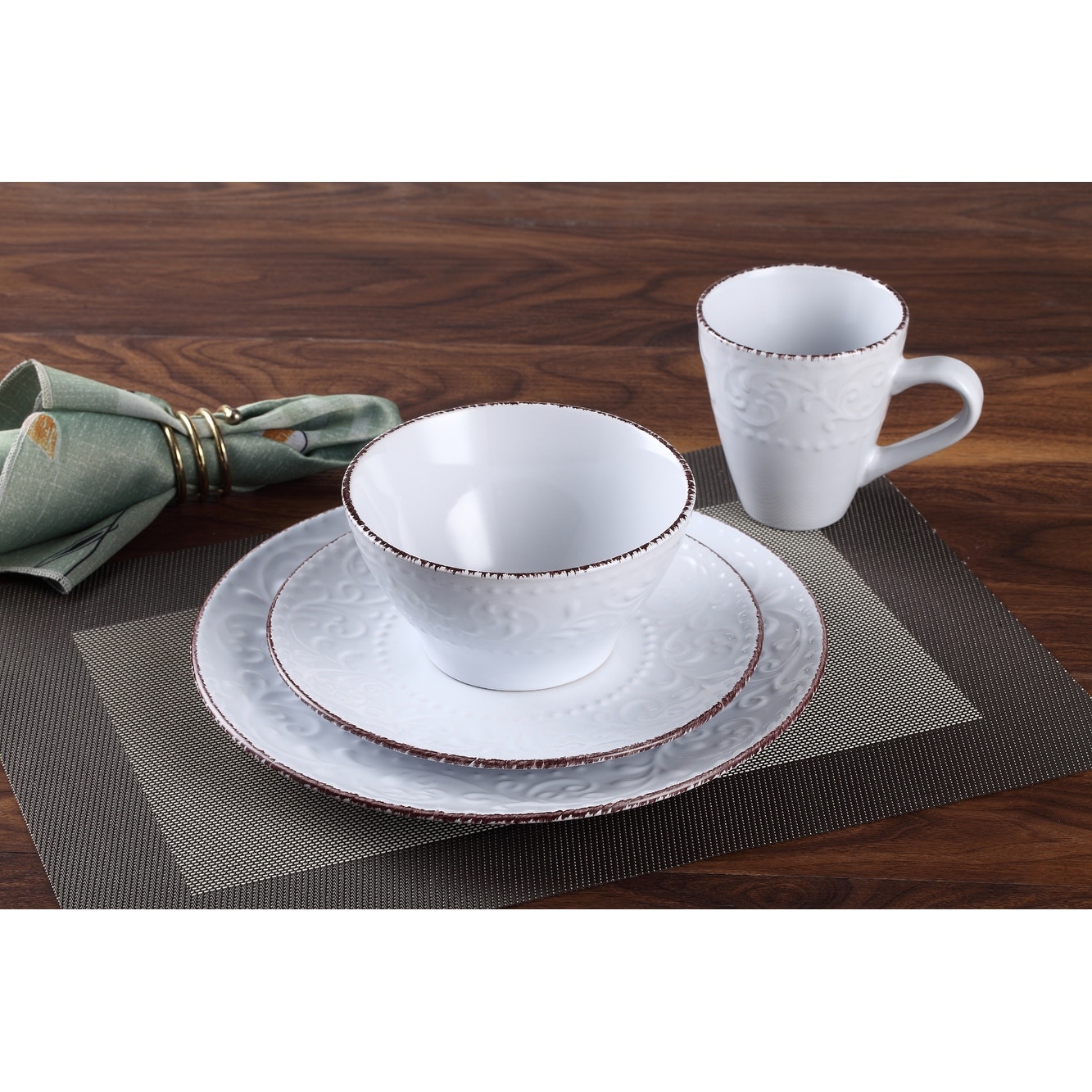 Lorren White Scrollwork Stoneware Dinnerware Set On Sale