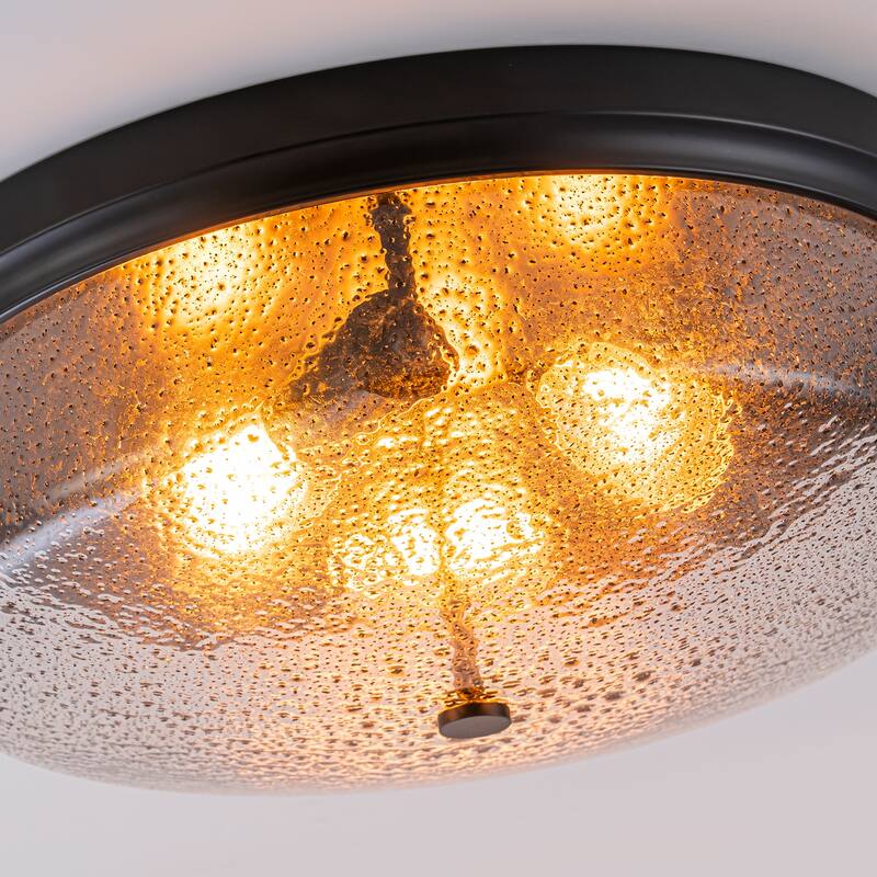 Modern 3-Light Seeded Glass Drum Flush Mount Ceiling Light
