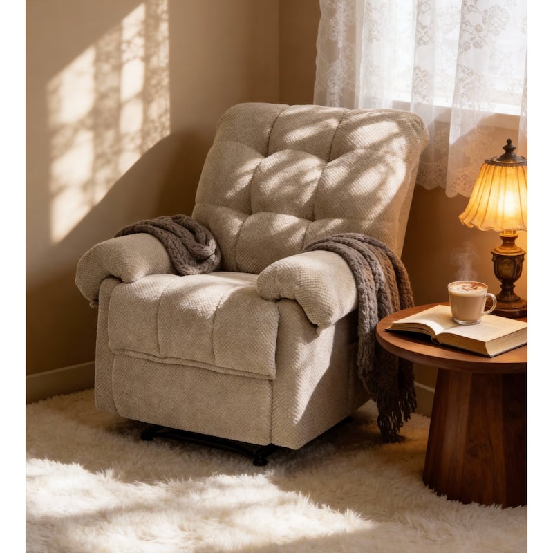 Recliner Chair, Overstuffed Armchair, Manual Recliner, Padded Footrest, Ergonomic Lounge Chair, Soft Fabric Recliner