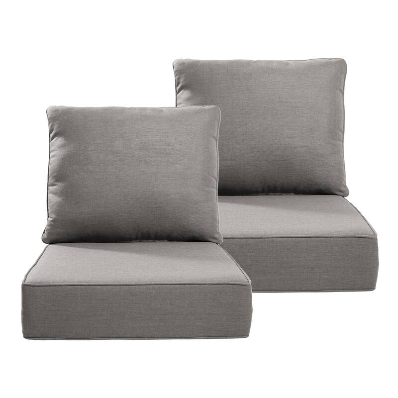 22" W x 24" D x 6" T Outdoor Lounge Chair Replacement Cushion Set Water and Fade Resistant - 2 Sets - Gray