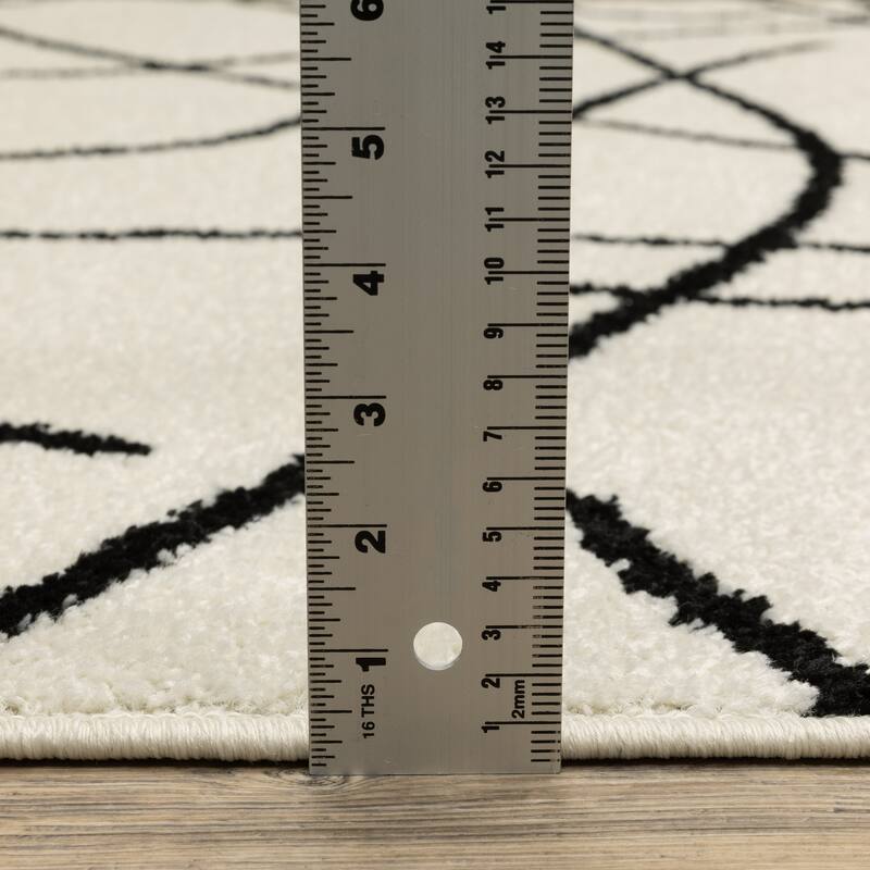 Quartz Mid-Century Abstract Lines Beige/ Black Area Rug
