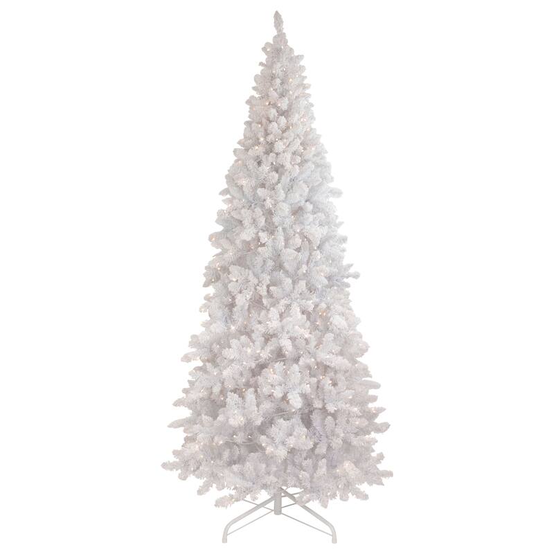 9' Flocked Norway White Pine Artificial Christmas Tree, Warm White LED - 9 Foot