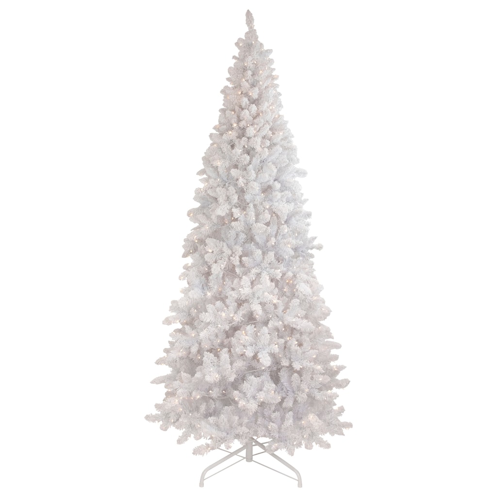 9' Flocked Norway White Pine Artificial Christmas Tree, Warm White LED - 9 Foot