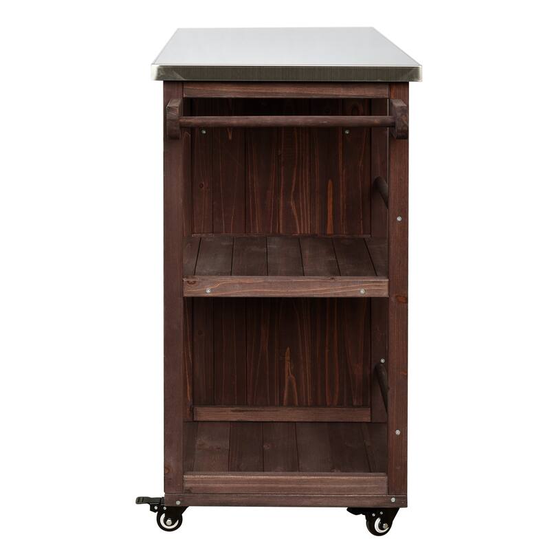 Fir Wood Outdoor Kitchen Prep Station Cart with Stainless Steel Top & Towel Rack