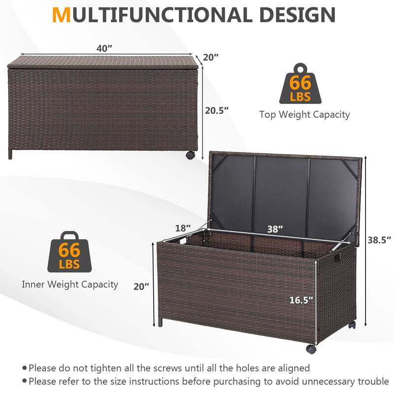Gymax 50 Gallon Patio PE Wicker Storage Box Rattan Deck Bin w/