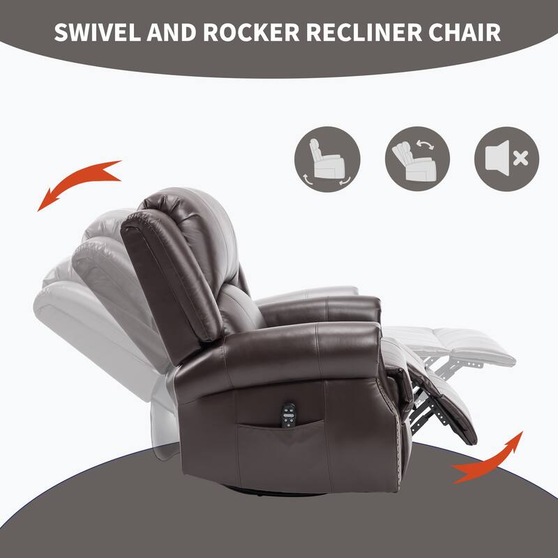 Manual Recliner Chair with Heat & Massage, Ergonomic Lounge Sofa Chair, Swivel Recliner Chair with Side Pocket