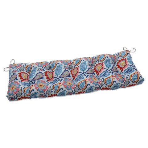 Pillow Perfect Outdoor Indoor Moroccan Flowers Slate Blue Outdoor Tufted Bench Swing Cushion 56 X 18 X 5