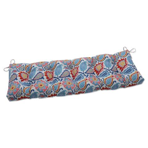 Pillow Perfect Outdoor Indoor Moroccan Flowers Slate Blue Outdoor Tufted Bench Swing Cushion 60 X 18 X 5