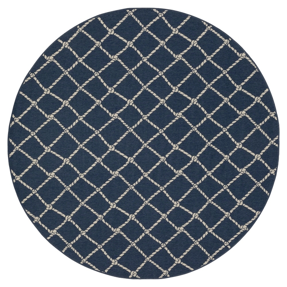Miramar Nautical Rope Lattice Navy/ Ivory Indoor/Outdoor Area Rug-