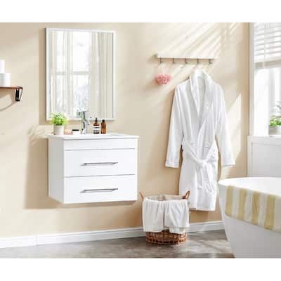 24" White Bathroom Vanity with Sink, Cabinet, Open Shelf and Mirror