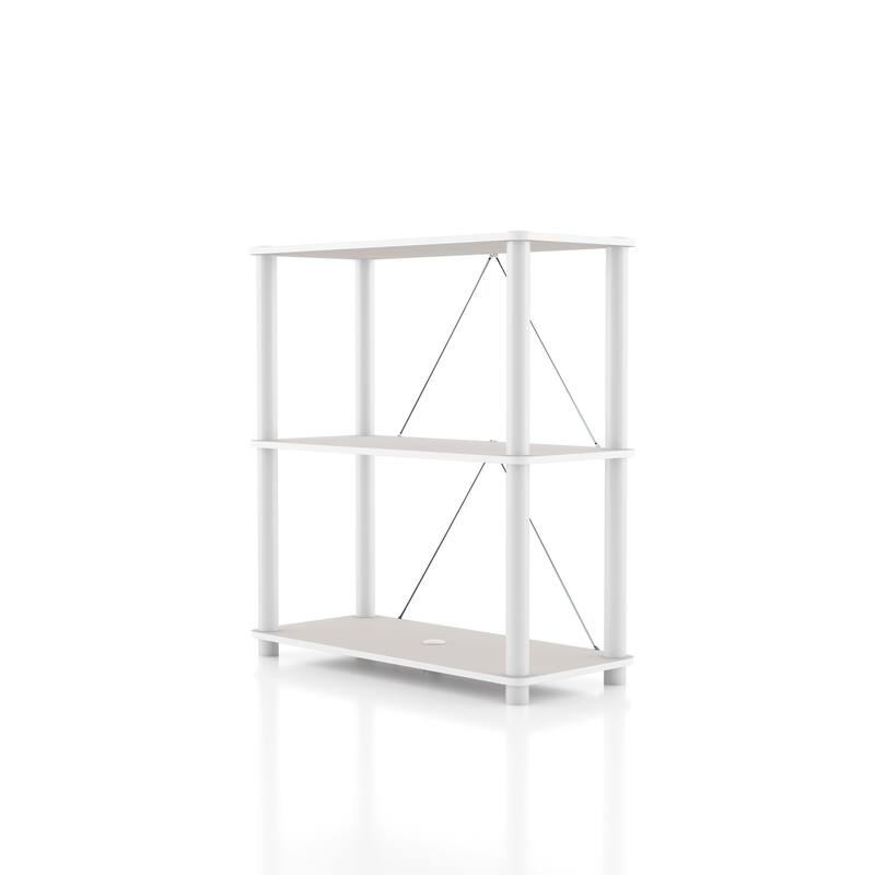 DH BASIC Modern Wood Shelving Unit with storage - Tier Shelves, Cube Ladder Shelf by Denhour - 3-Tier (Wide) - Taupe Grey