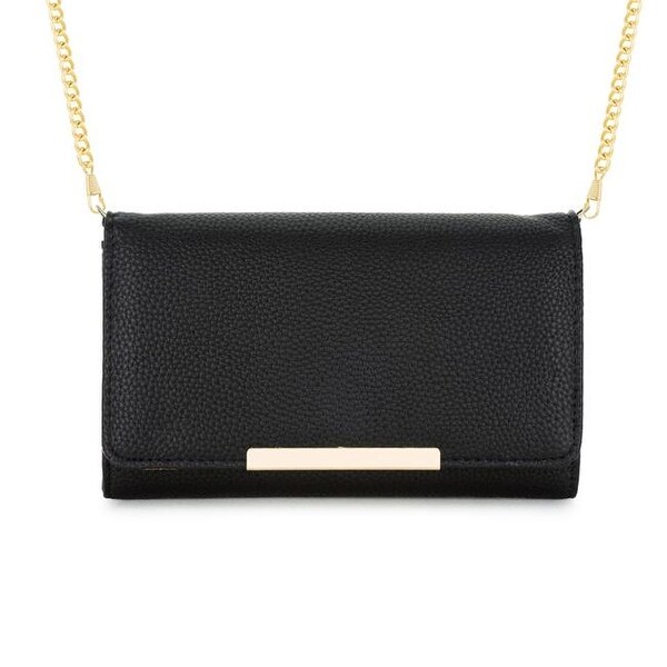 black clutch with gold chain