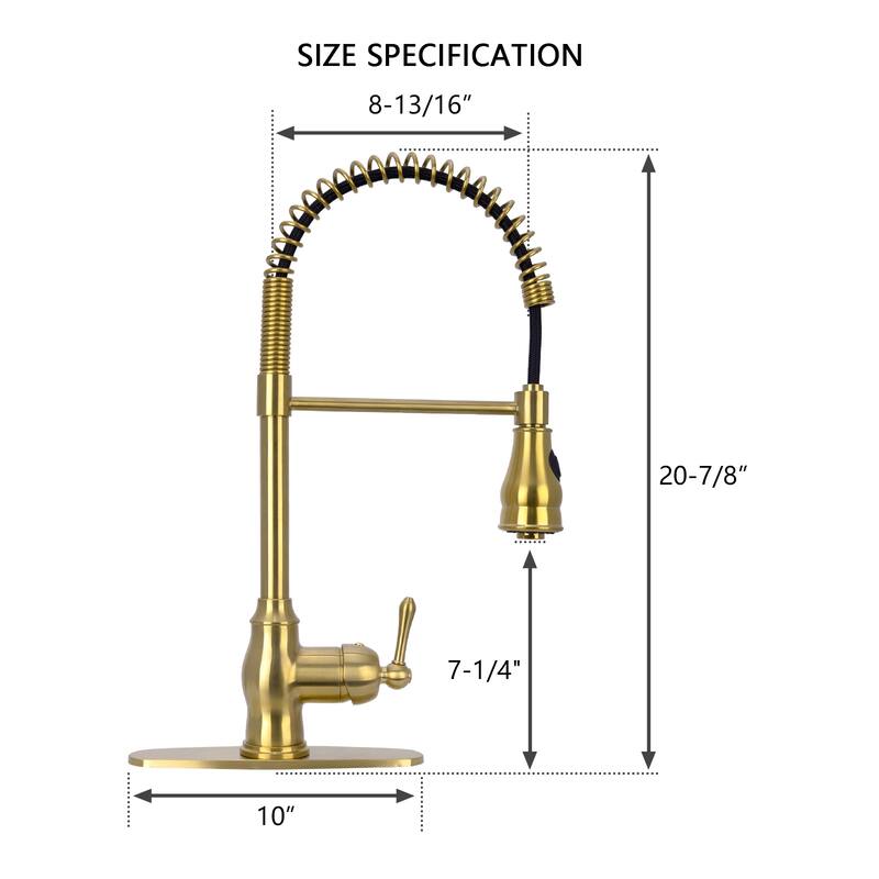Copper Pre-Rinse Spring Kitchen Faucet Single Level Handle and Pull Down Sprayer