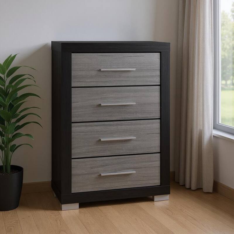 HomeRoots 31" Black And Gray Wood Four Drawer Dresser - Black/Gray - 4-drawer