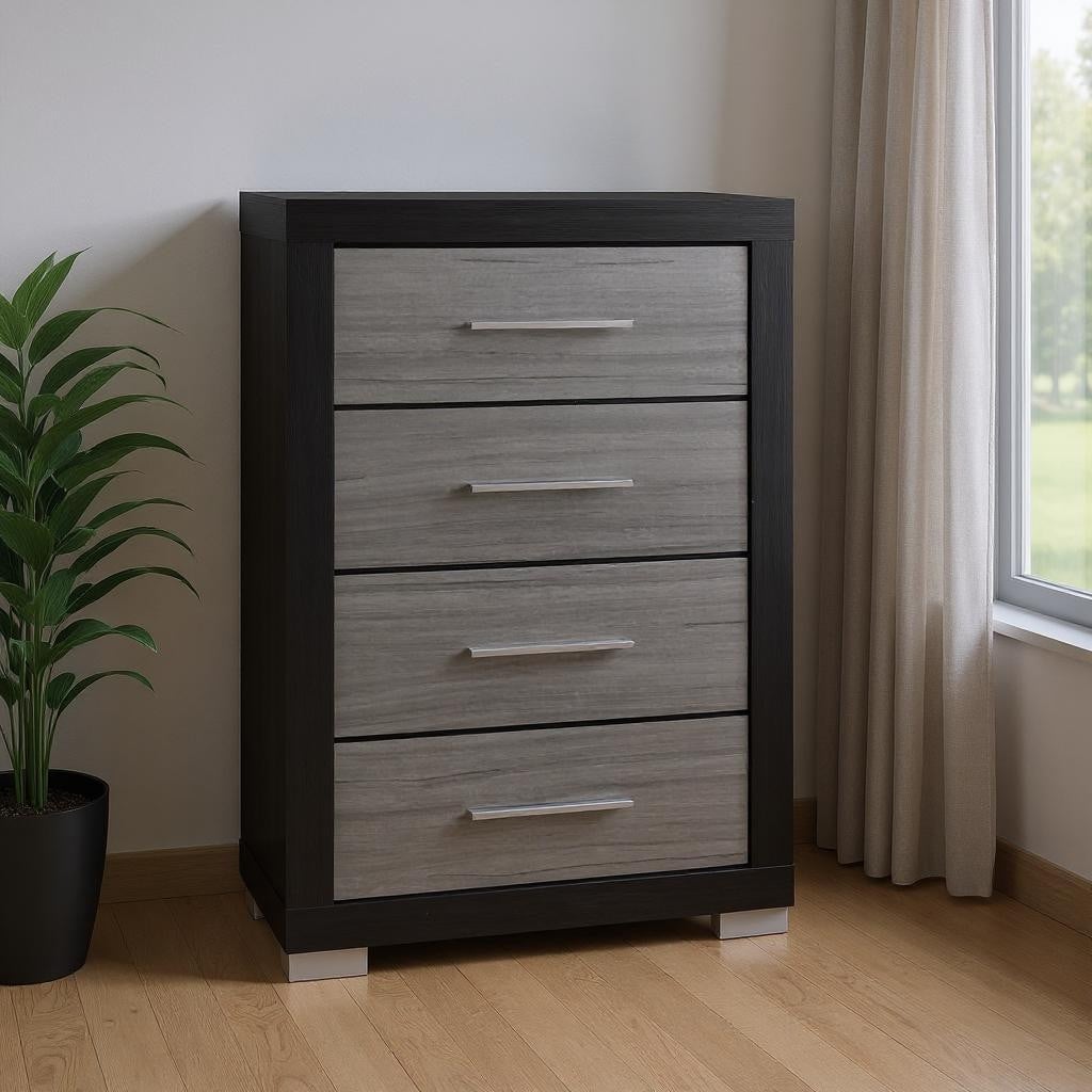 HomeRoots 31" Black And Gray Wood Four Drawer Dresser