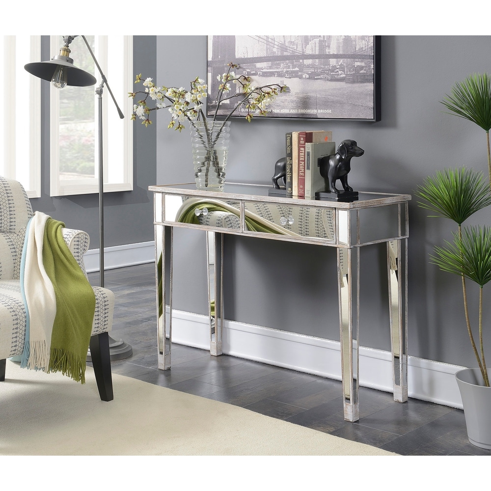 Convenience Concepts Gold Coast Mirrored 2 Drawer Desk/Console Table