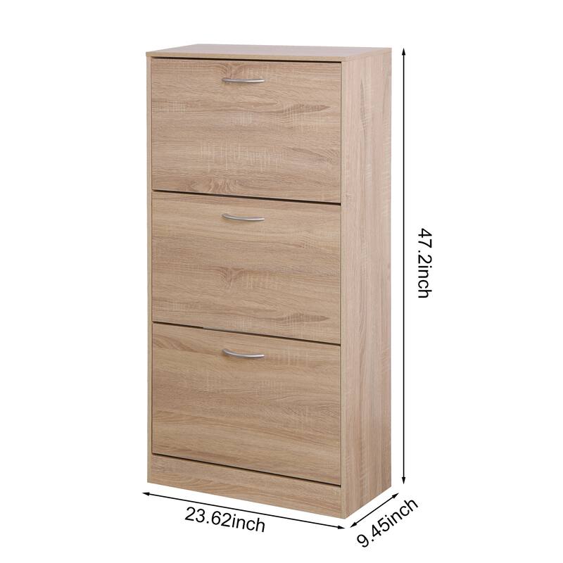 Freestanding Shoe Cabinet With 3 Flip Drawers Space-saving Design Shoe Storage Cabinet