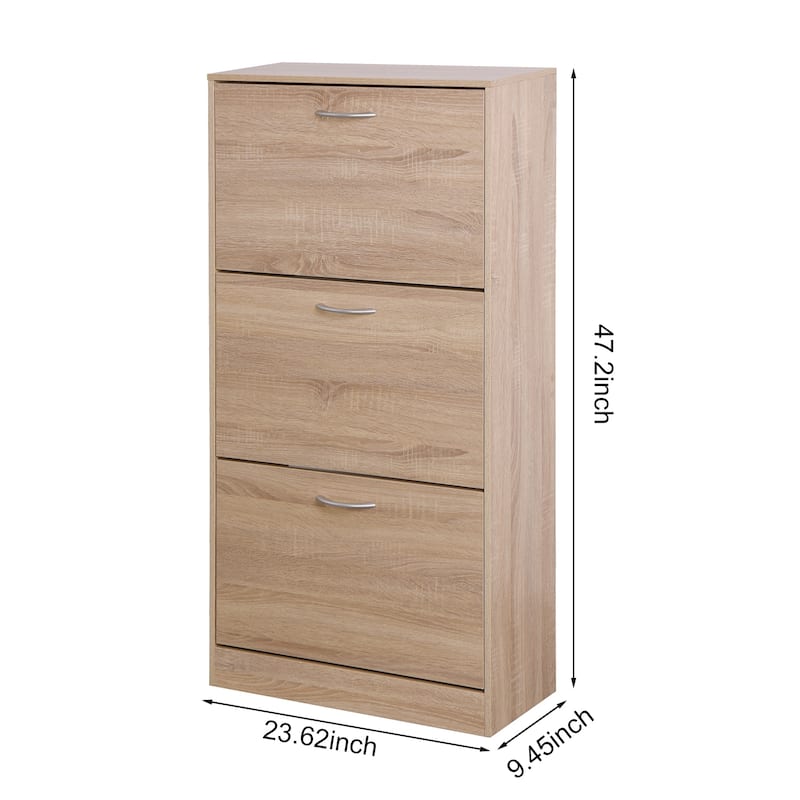 Stylish 3-Tier Shoe Storage Rack Cabinet with Flip-Down Drawers and Elegant Design for Entryway or Mudroom Organizer