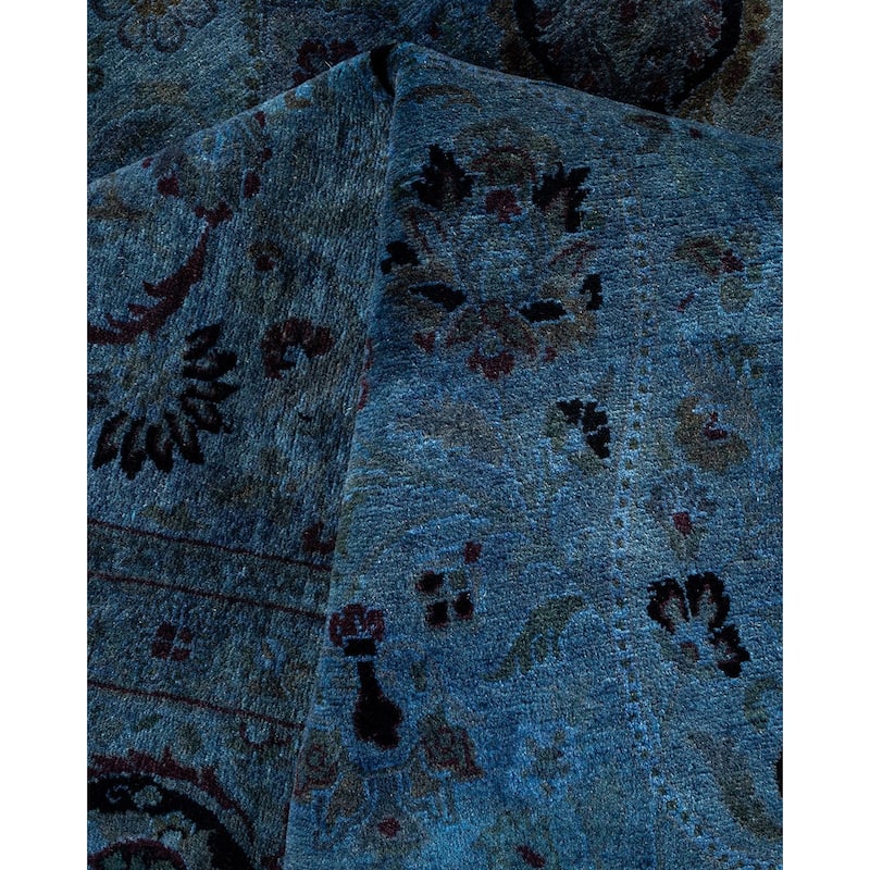 Overton Hand Knotted Wool Vintage Inspired Modern Contemporary Overdyed Blue Area Rug - 6' 1" x 9' 3"