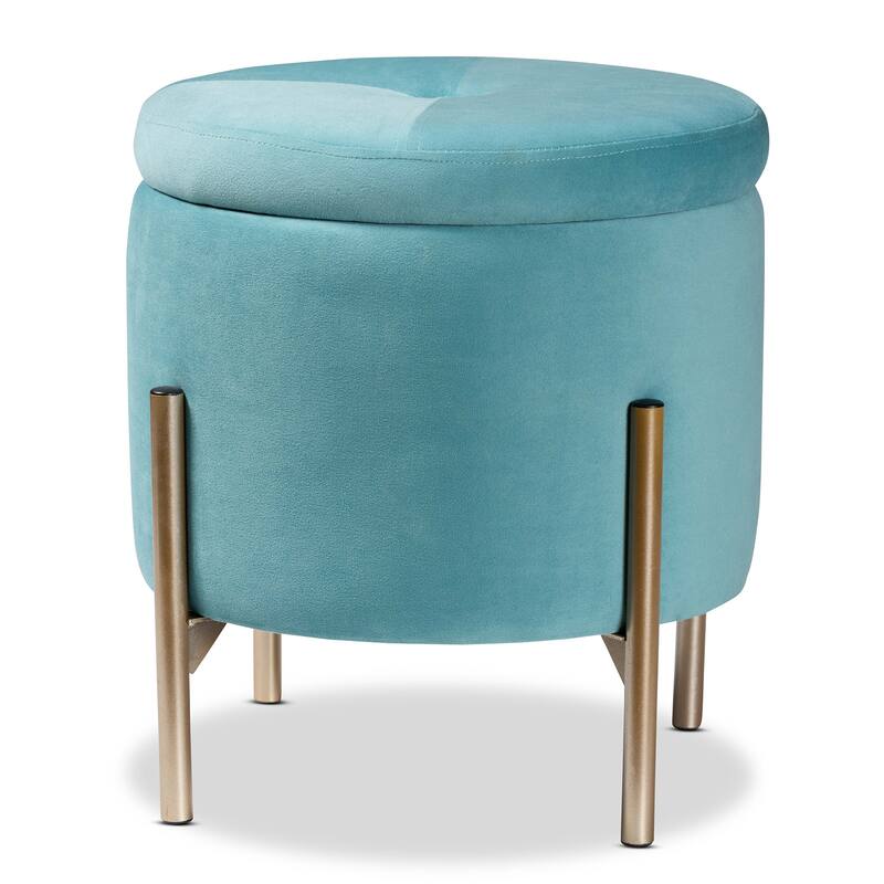 Malina Contemporary Glam & Luxe Metal-legged Velvet Storage Ottoman