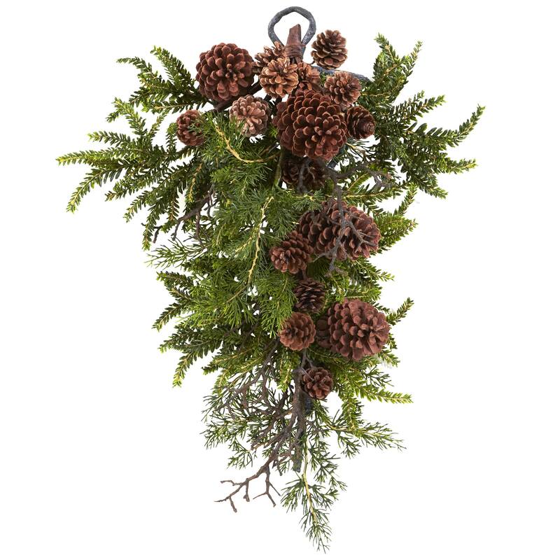 26" Pinecone Artificial Christmas Teardrop Swag, Unlit - Green