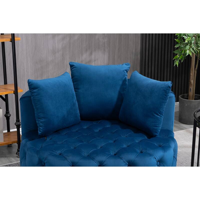 Oversized Barrel Accent Chair with 3 Pillows, Velvet Tufted Upholstered Round Club Chair, Ergonomic Reading Sofa Chair