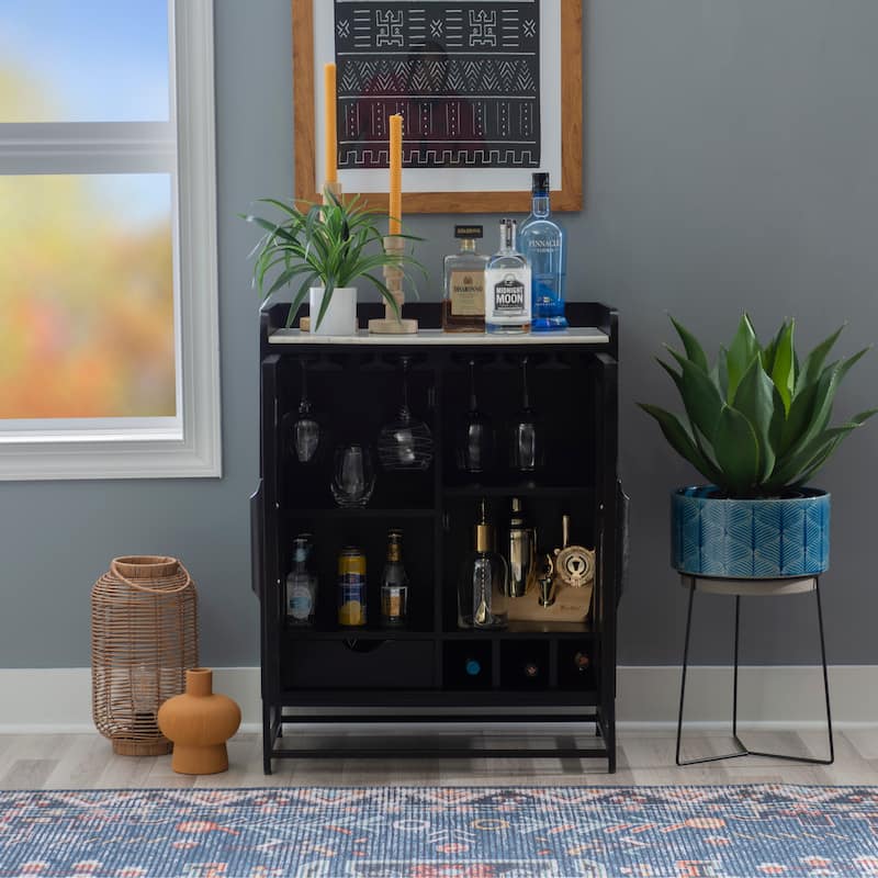 Spence Wooden Bar Cabinet with Marble Top