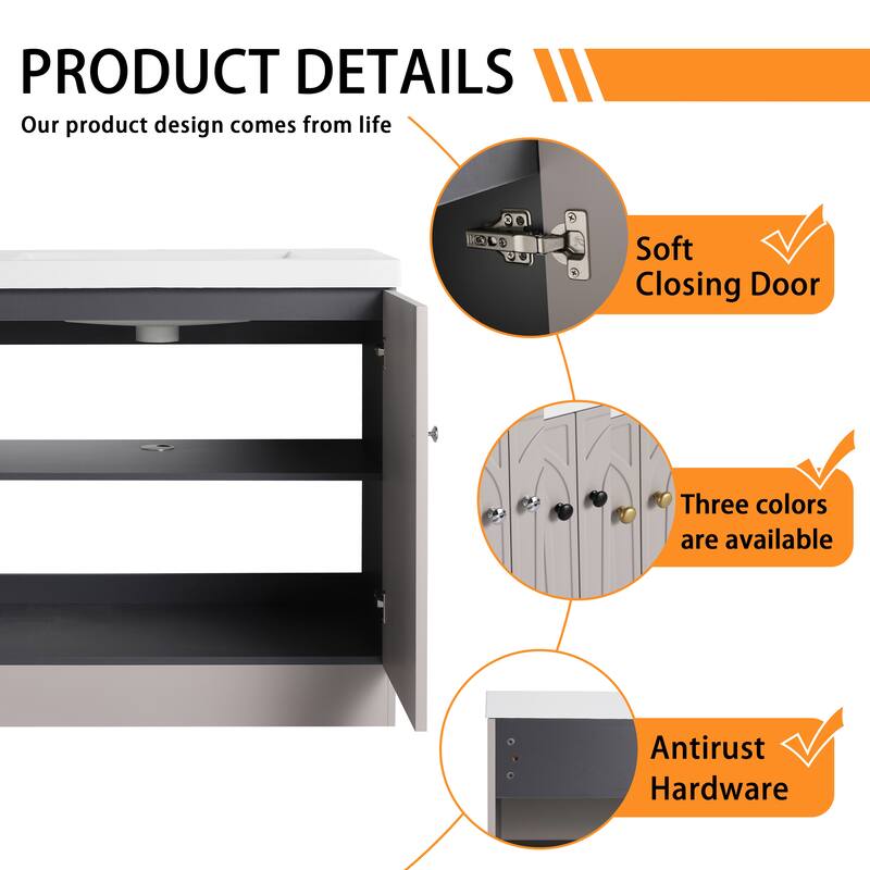 Bathroom Vanity With Sink In 24/30/36 Inch, Freestanding Bathroom Vanity With Soft Close Door and Adjustable Shelf
