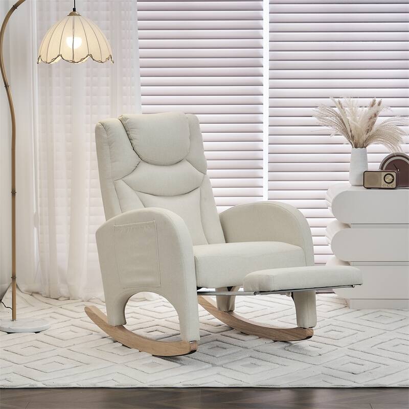 Ergonomic Fabric Nursery Rocking Chair With Adjustable Footrest - Beige-Linen
