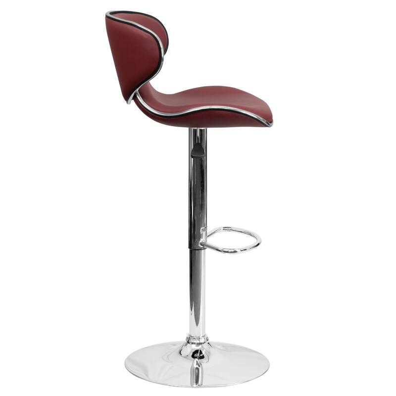 2 Pack Contemporary Mid-Back Vinyl Adjustable Height Barstool with Chrome Base - 16"W x 17.5"D x 34.5" - 43"H