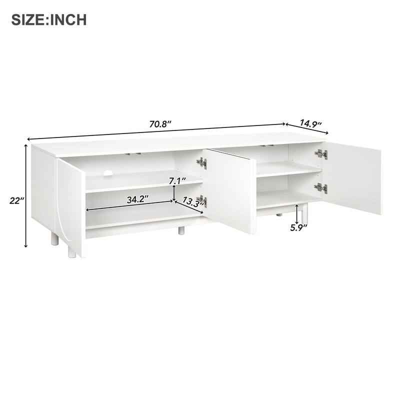70" TV Stand with Wood Legs, Cabinets & Shelves for TVs Up to 78"